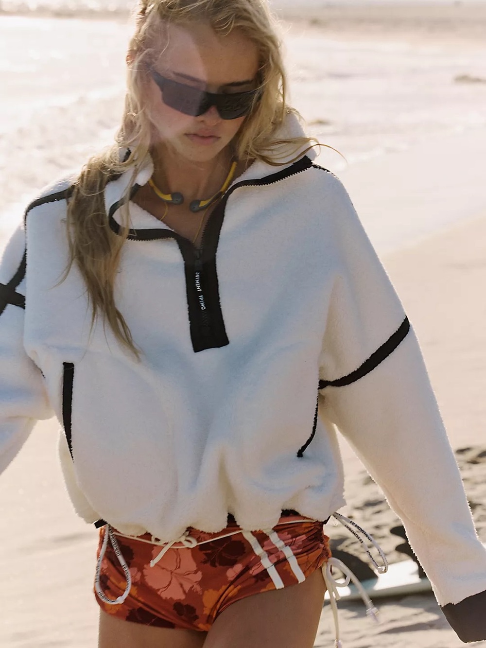 Free People Mountain High Half-Zip Fleece White Pullover FP Movement